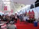 The aptly decorated convention hall.  The entrance and booths are on the
far side; I took this photo near the stage.
