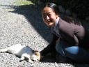 Di Yin is pleased that the cat is so friendly.  By the way, I'm
sorry that I took these photographs at such a low resolution.  I didn't
realize my camera was still set like that after the wine tasting.
