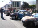Another photo of funky cars side-by-side.
