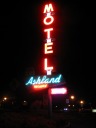 Motel sign at night.

