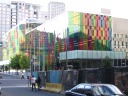 The colorful Palais des Congres (Convention Center).
