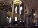 The left side.  The church has many stained glass windows.
