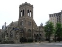 Judging by the location, this must be North Avenue Presbyterian Church. 
I can't confirm it, however, as the church's web page doesn't seem to
have a picture of its building, nor does another picture of it exist on
the web.
