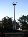 City Square Park has a tower with a weathervane and a pelican, and
fountains with fish heads.
