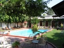The hotel's courtyard pool.  The dining room, where we ate dinner the
previous night, is just off the left side of this picture.
