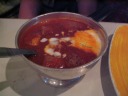 J was recovering from a cold and so ordered tomato soup
to start her meal.
