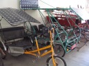 The government called for designs of and prototypes for more
environmentally-friendly rickshaws (i.e., no more horribly polluting
diesel engines).  These are some they received.
