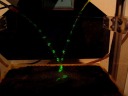 A section relating to capturing unusual images has a demonstration: a
very high speed strobe lights up two steams of water (made of droplets,
I think).  The light allows one to see the individual drops.  By
adjusting the frequency of the strobe, I can make the drops appear to be
moving down the streams, to be moving up the streams, or to be hovering.
