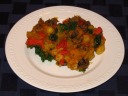 "Winter vegetable hash," a dish I cooked with potatoes, kale, mushrooms, 
squash, peppers, and more, from a recipe in the Google Cookbook.

