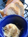 Dense, heavy bread.  Eh.
Weak hummus. 
Certainly, the least tasty picture in this set.
