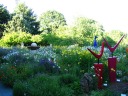 One of Sooke Harbour House's gardens, including its variety of flowers
and its funky sculptures.
