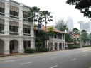 One side of the long, colonial-era, fancy Raffles Hotel.

