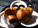 The eponymous popovers: light, hollow rolls.  Accompanied by maple
butter.  Good.
