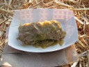 Sawma: basically an eastern European meatloaf (pork, turkey, and,
supposedly, veal) wrapped in cabbage.  The cabbage was odd.

