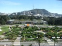 The California Academy of Sciences and its textured, living roof, as
seen from the observation tower in the de Young Museum.  I particularly
like the sculptured park in front of the museum.
 View the full-sized image.

