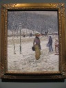 Childe Hassam's style, as displayed in this painting, New York
Street, reminds me of Renoir's, as displayed in, for example, this
painting I saw in Boston.
