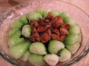 Stir-fried mushrooms and choy sum.
