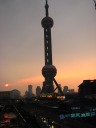 The Oriental Pearl TV Tower at dusk.

