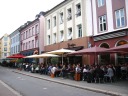 Part of the row of restaurants facing the park.  I ate at Fontes.
