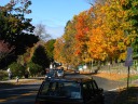 Broadway (a.k.a. route 9) as it passes alongside Patroits Park (on the 
left).  Patroits Park is at the border between Tarrytown and the next town 
over, the Village of Sleepy Hollow.  The grassy area with very colorful 
trees to the right of the road is part of the grounds for the local high 
school.

Taken on October 29.

