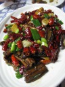 Eel.  The same greatness as 
before.  It too bad there weren't more eels hidden among the peppers, 
green onions, cloves of garlic, and slices of ginger.

