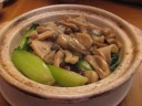 Assorted mushrooms and baby bok choy in a claypot.  Oddly, the flavors 
reminded me of stroganoff, though the only ingredients in common are the 
mushrooms.  Good.

