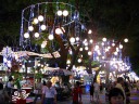 A movie showing how the night-time lights in Orchard Road are animated.  
Also, note the decorations hanging across the road and the 
what-looks-like-clovers seen briefly in the middle of the video.
