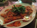 The first hot dish of the meal: poached shrimp - standard, decent.

