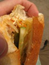 My baguette sandwich was good.  It tasted mostly of mayo and pork, but 
also has (green) tomatoes, cucumber, onion, and more.
