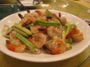 Prawns with squash over udon noodles.  I remember liking this dish a 
lot.
