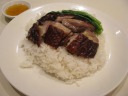 Roasted goose over rice.  Notice the thick layer of fat sometimes between 
the skin and the meat.  I found the skin delicious, the fat skip-able 
(surprising given how great I've been finding the fat in some pork dishes 
I've had recently in Hong Kong), and the meat--what little there 
was--fairly good.

