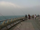 People fishing in the harbour.
