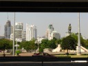 A statue by one of the main entrances to Lumpini Park, in effect Bangkok's
Central Park, being close to downtown and surrounded as it is by tall
buildings.
