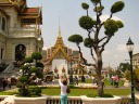 Looking along the Chakri Maha Prasat Hall, over the garden in front of it, 
toward Rajkaranyasapha Hall.
