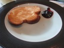 Toast with raspberry-blackberry jam.

