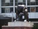 The huge statue of Isaac Newton hunched over a projector (measuring 
angles) in the British Library's piazza.
