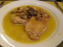 Scaloppine alla zingara.  Scaloppine with mushrooms in a sauce made from 
white wine.  The veal wine sauce was very good, and Di Yin's favorite 
dish of the meal.
