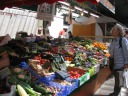 A colorful organic vegetable stall.
