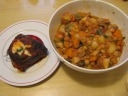 We ate dinner at home: leftover vegetarian soup and a baked eggplant 
dish that we bought from a market a few days prior.
