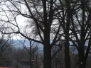 It looks down toward Washington D.C.  The view is now obstructed by trees 
but I'm told was clear during Lincoln's time.
