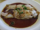 My prawn chee cheung fun, basically a rice noodle pancake wrapped 
around prawns, with various spices and sauces.
