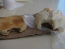 My breakfast.  I picked up a "grilled pastry" from one bakery in 
Chinatown and a steamed bbq pork bun (decent) from another.
