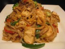 Tofu pad kee mao: stir-fried rice noodles with green chili, garlic, 
green pepper, egg, broccoli, tofu, and more.  Good.  The fresh noodles 
make it lively, as does the tofu's nice texture, with the right give and 
snap.
