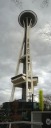 A vertical panorama of the Space Needle, Seattle Center's most 
distinctive from-a-distance architectural feature.
