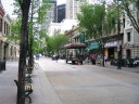 a sample view down the main pedestrian street in Calgary (Stephen Avenue).
